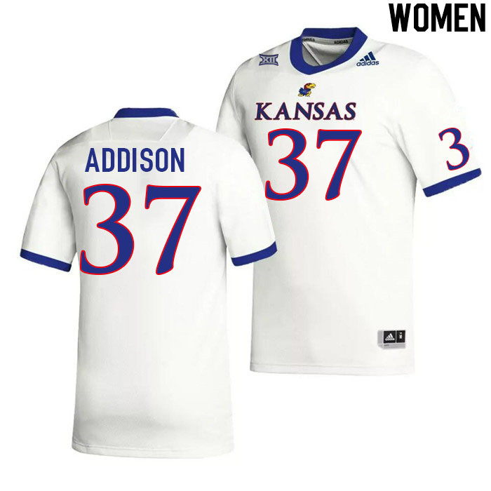 Women #37 Grayden Addison Kansas Jayhawks College Football Jerseys Stitched Sale-White
